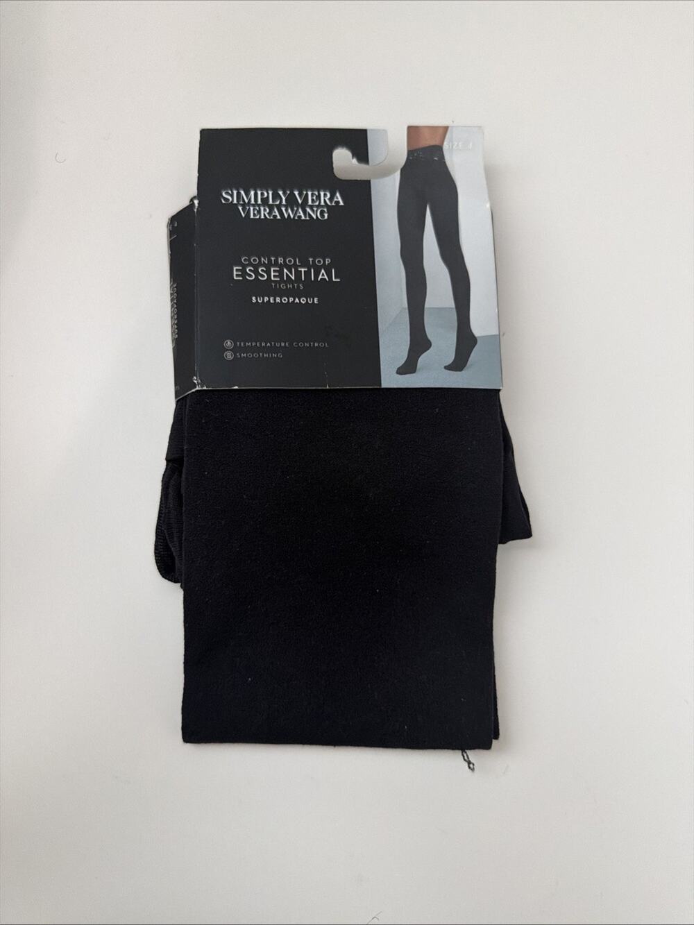 Simply Vera Wang Control Top Essential Tights -Black- Superopaque- Sz 4